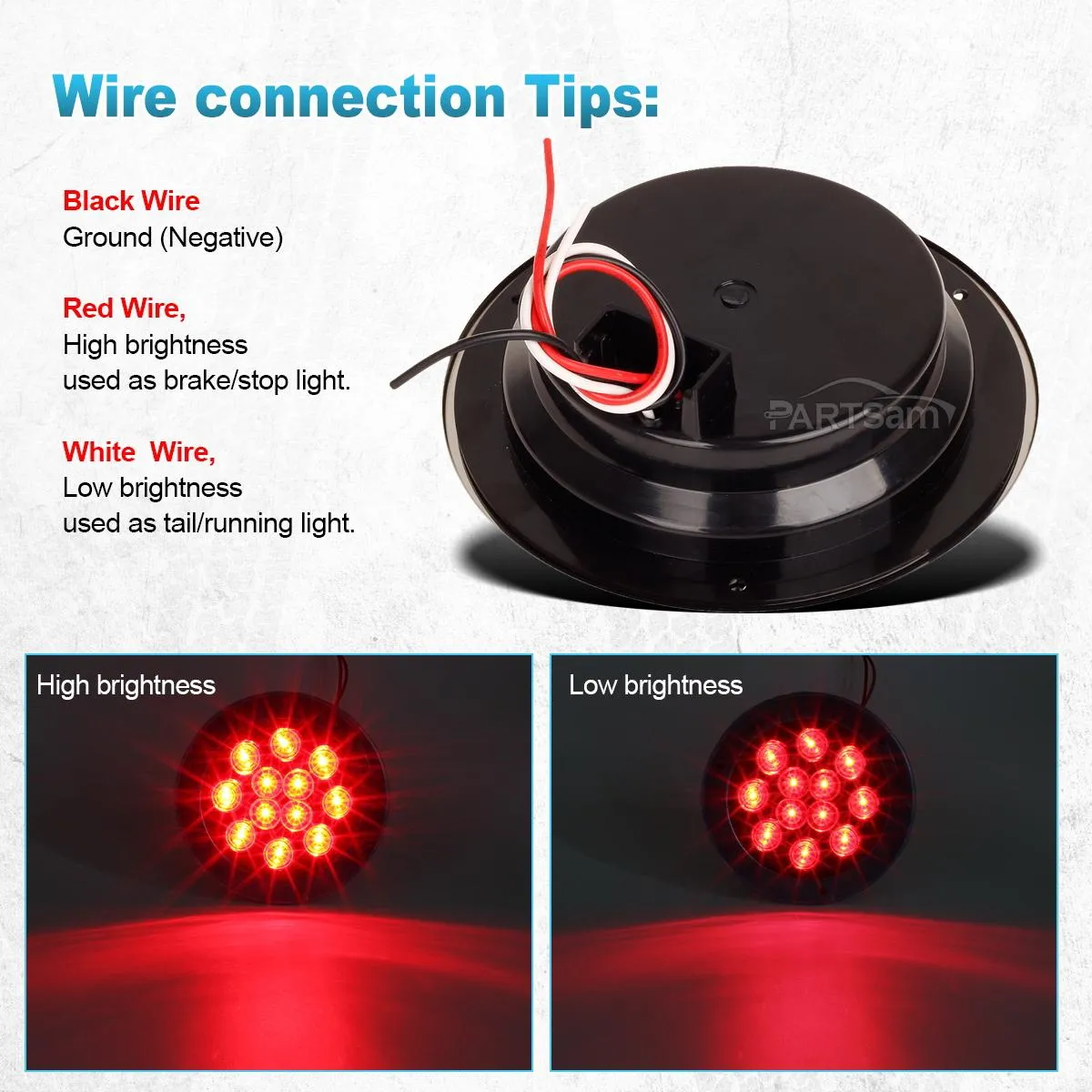 Partsam 2Pcs 7inch Round LED Trailer Tail Lights 17 LED Waterproof LED Park Turn Signal Flasher Lights with Waterproof Gaskets for Truck Trailer RV UTE UTV BUS Stepvans 10V-30V