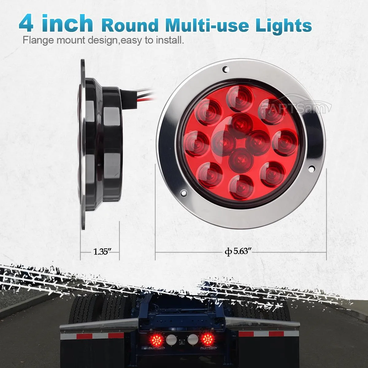 Partsam 2Pcs 7inch Round LED Trailer Tail Lights 17 LED Waterproof LED Park Turn Signal Flasher Lights with Waterproof Gaskets for Truck Trailer RV UTE UTV BUS Stepvans 10V-30V