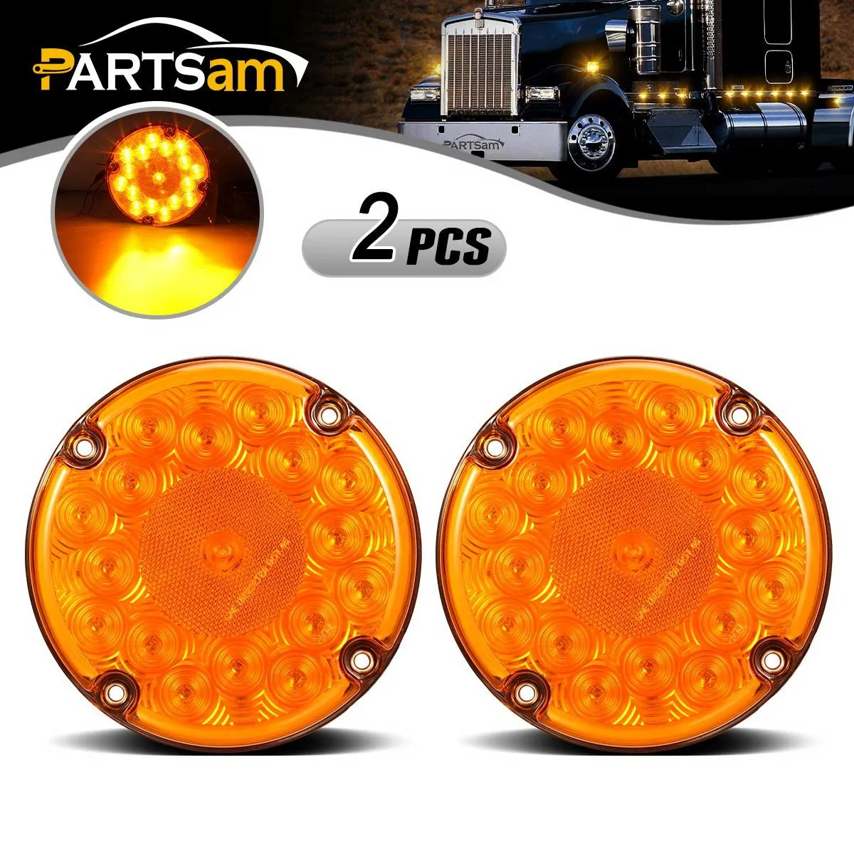 Partsam 2Pcs 7inch Round LED Trailer Tail Lights 17 LED Waterproof LED Park Turn Signal Flasher Lights with Waterproof Gaskets for Truck Trailer RV UTE UTV BUS Stepvans 10V-30V