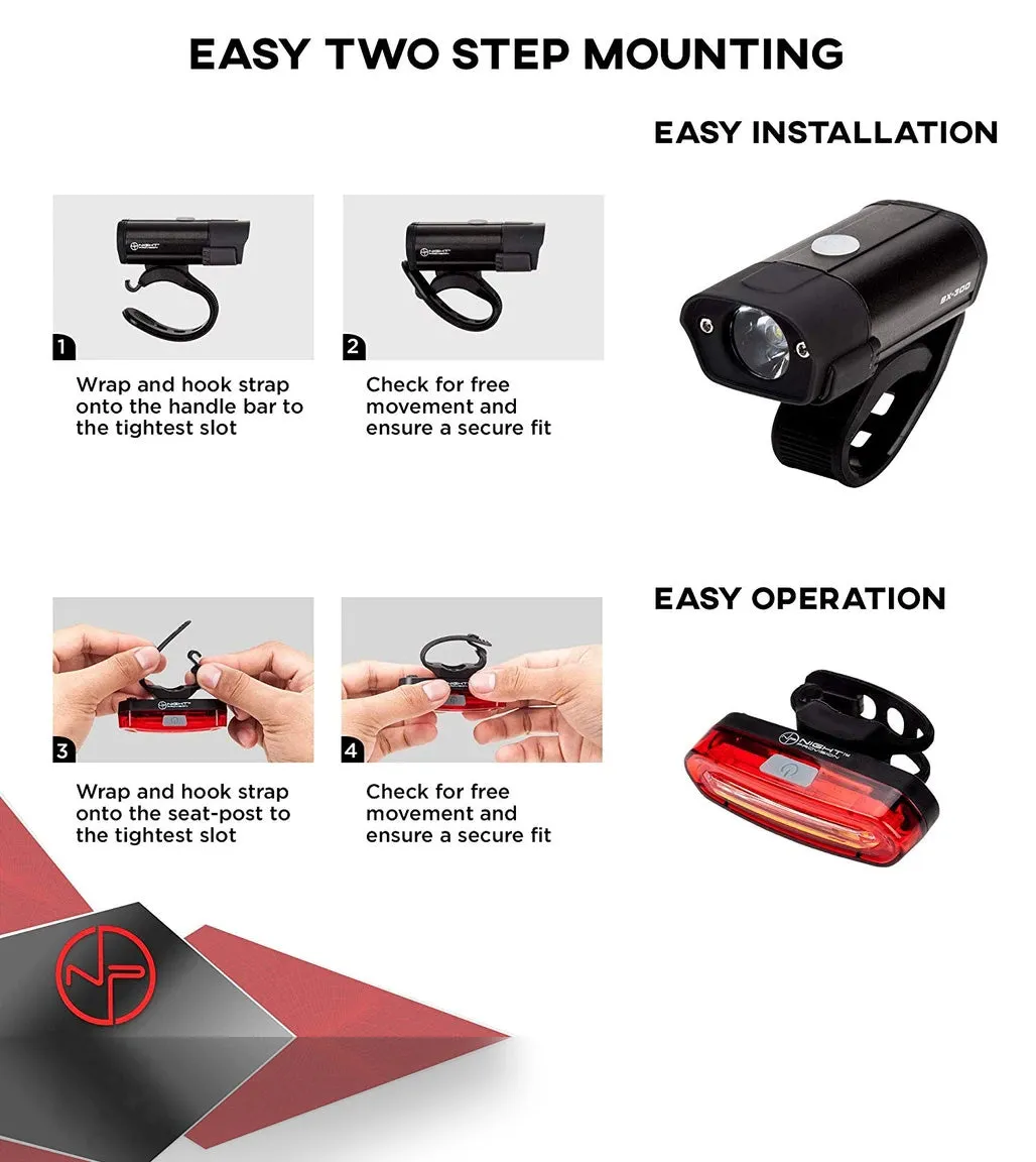 POWERFUL BX-300 CREE XP-G2 BIKE LIGHT SET USB RECHARGEABLE FRONT HEADLIGHT W/ AMBER SIDE ALERT   BONUS FREE REAR LED BIKE LIGHT