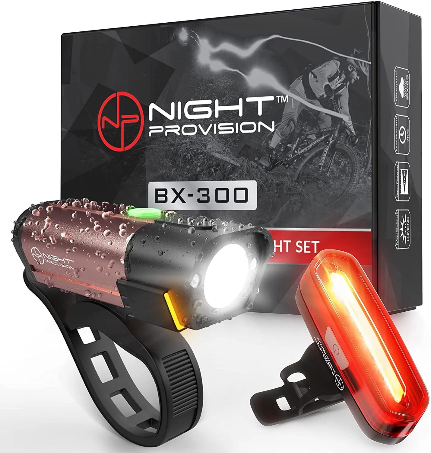 POWERFUL BX-300 CREE XP-G2 BIKE LIGHT SET USB RECHARGEABLE FRONT HEADLIGHT W/ AMBER SIDE ALERT   BONUS FREE REAR LED BIKE LIGHT