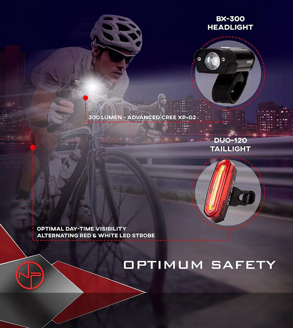 POWERFUL BX-300 CREE XP-G2 BIKE LIGHT SET USB RECHARGEABLE FRONT HEADLIGHT W/ AMBER SIDE ALERT   BONUS FREE REAR LED BIKE LIGHT