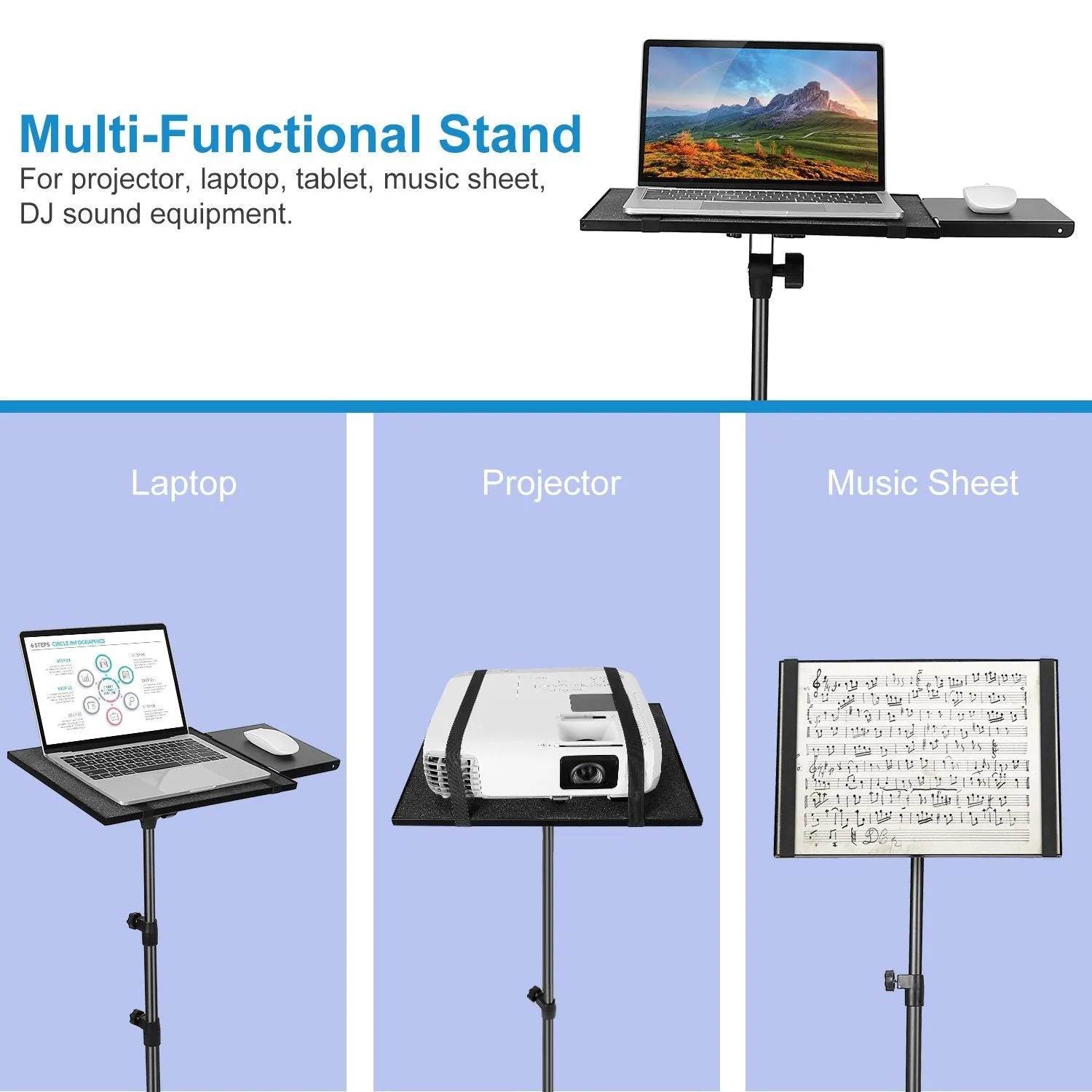 Projector Tripod Stand Folding with Height Tilt Adjustment