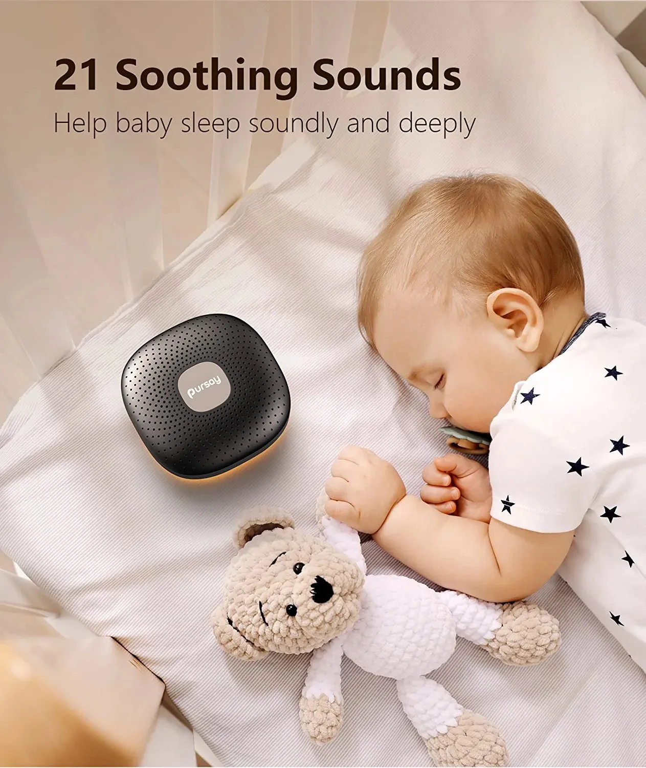 Pursay Sound Machine - White Noise Machine for Adults Baby, Portable Sound Machine for Sleeping with Night Light, 21 Soothing Sounds, Rechargeable for Meditation Travel Office Privacy Noise Canceling