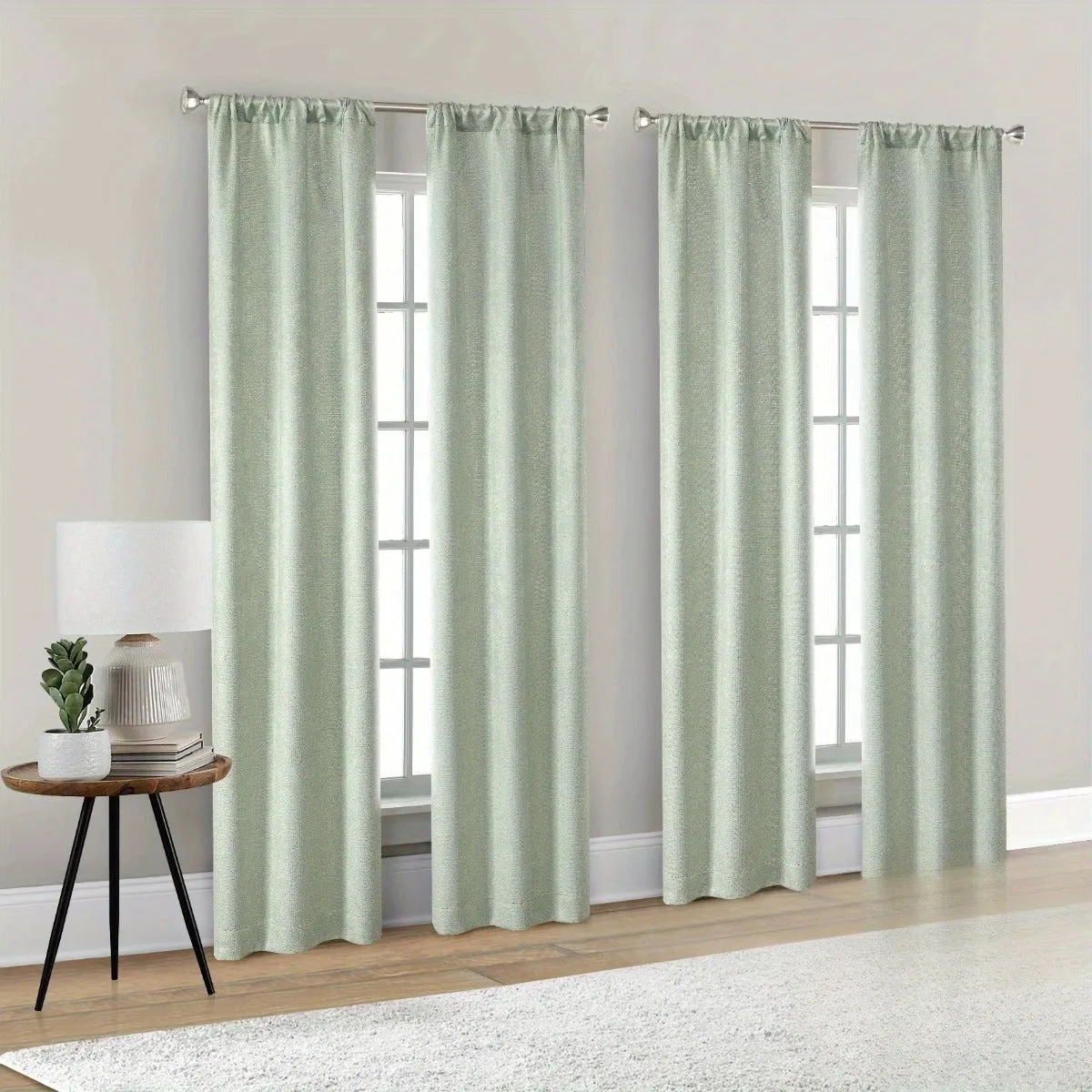 "Fresh Green Blackout Curtains - 4-piece set, green curtain fabric, enhance indoor comfort"