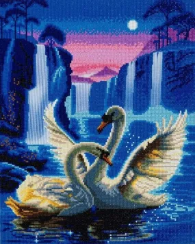 "Moonlight Swans" Framed LED Crystal Art Kit 40x50cm