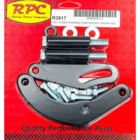 Racing Power Driver Side Power Steering Pump Bracket Block Mount Steel Black Paint - Short Water Pump - Big Block Chevy - Kit