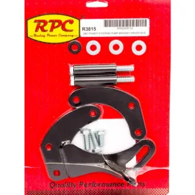 Racing Power Driver Side Power Steering Pump Bracket Block Mount Steel Black Paint - Short Water Pump
