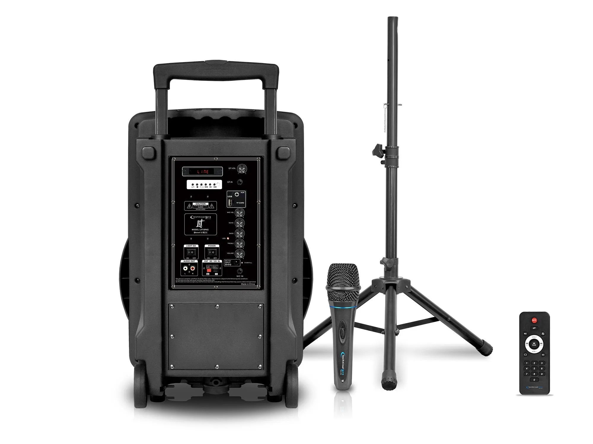Rechargeable 15" Bluetooth DJ Light Speaker Package with Tripod & Microphone