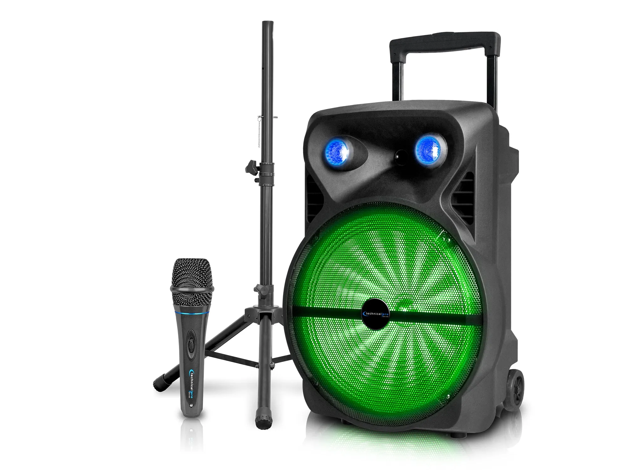 Rechargeable 15" Bluetooth DJ Light Speaker Package with Tripod & Microphone