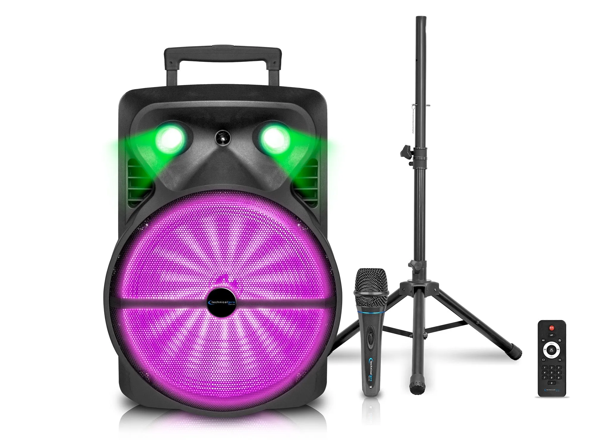 Rechargeable 15" Bluetooth DJ Light Speaker Package with Tripod & Microphone