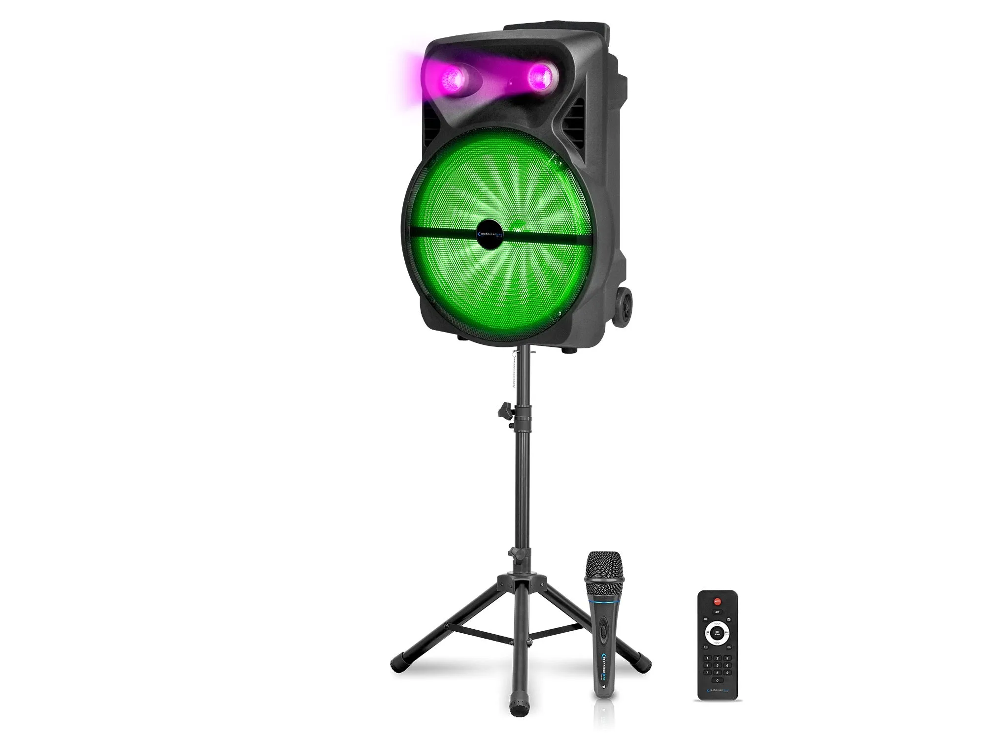 Rechargeable 15" Bluetooth DJ Light Speaker Package with Tripod & Microphone