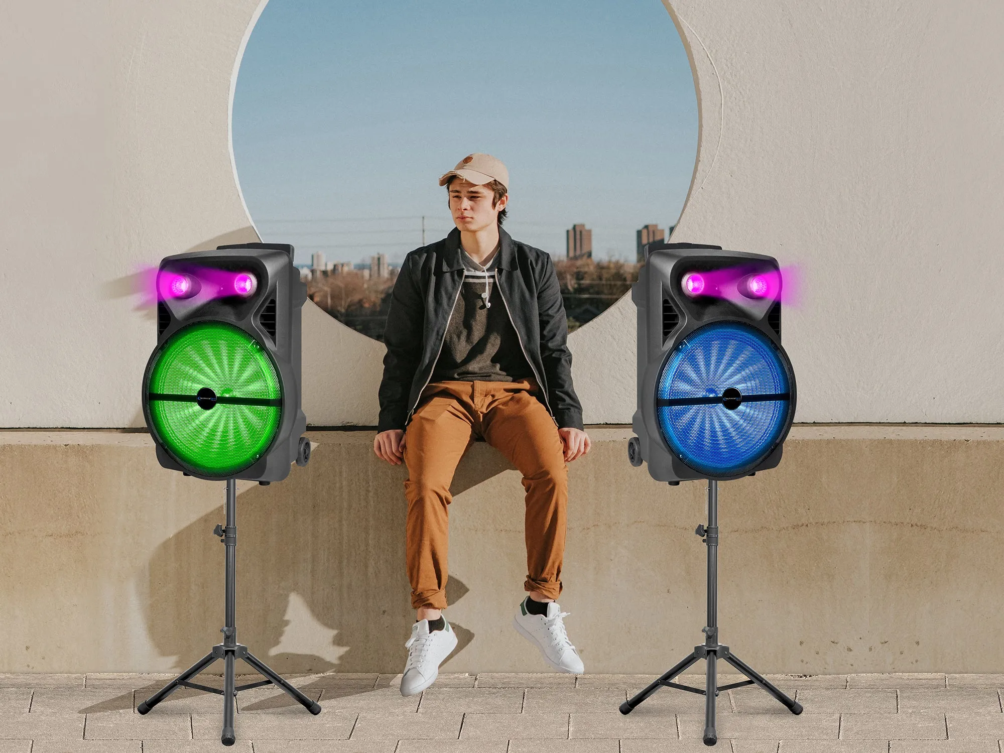 Rechargeable 15" Bluetooth DJ Light Speaker Package with Tripod & Microphone