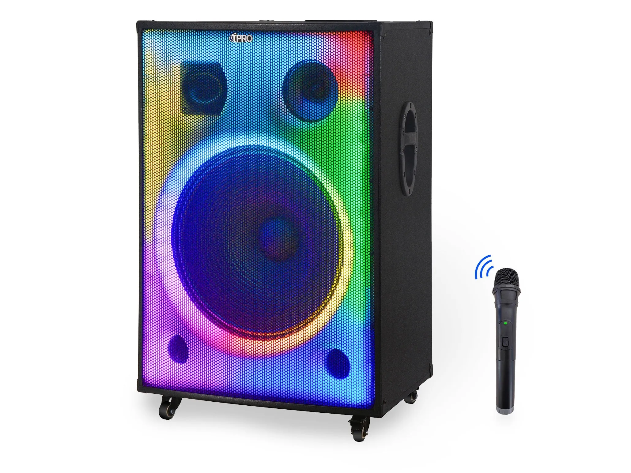 Rechargeable 18'' Bluetooth Active Speaker with Fire LED Wall & Wireless Microphone