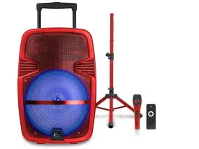 Red 15" Rechargeable Bluetooth LED Loudspeaker Package with Tripod & Microphone