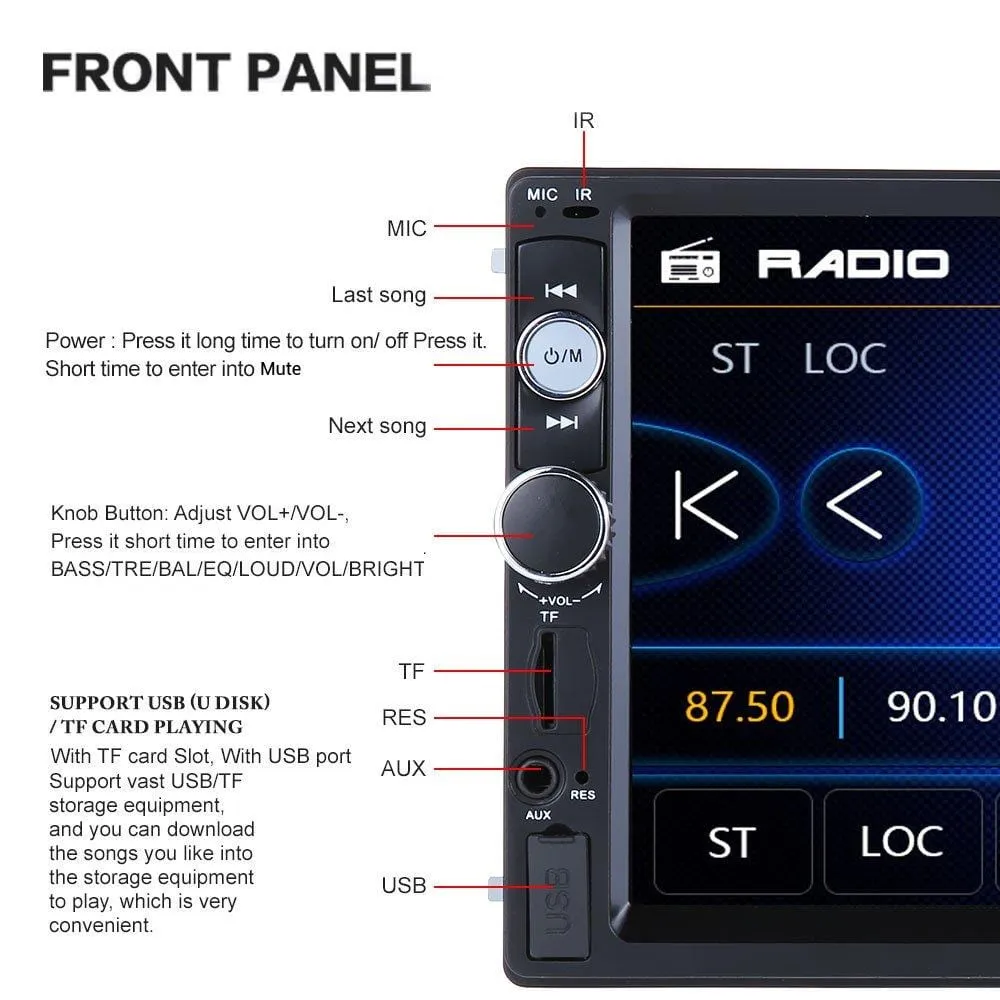 Regetek Car Stereo Double Din 7" Touchscreen in Dash Stereo Car Audio Video Player Bluetooth FM AM Radio Mp3 /TF/USB/AUX-in/Subwoofer/Steering Wheel Controls   Remote Control Rear View Camera