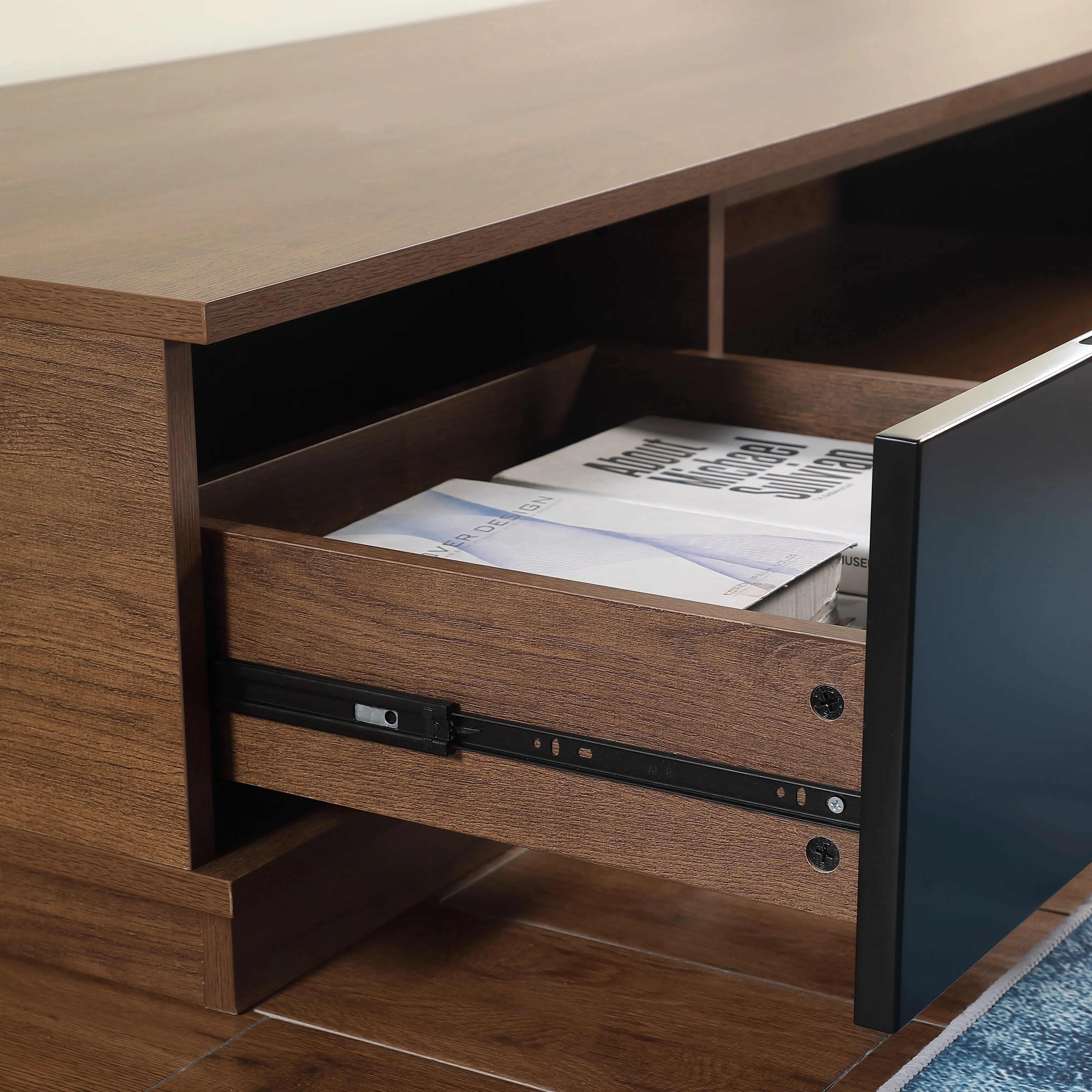 Rio Entertainment Center, TV Cabinet, Entertainment Unit 2200mm Low Line, Dark Oak by Taurs