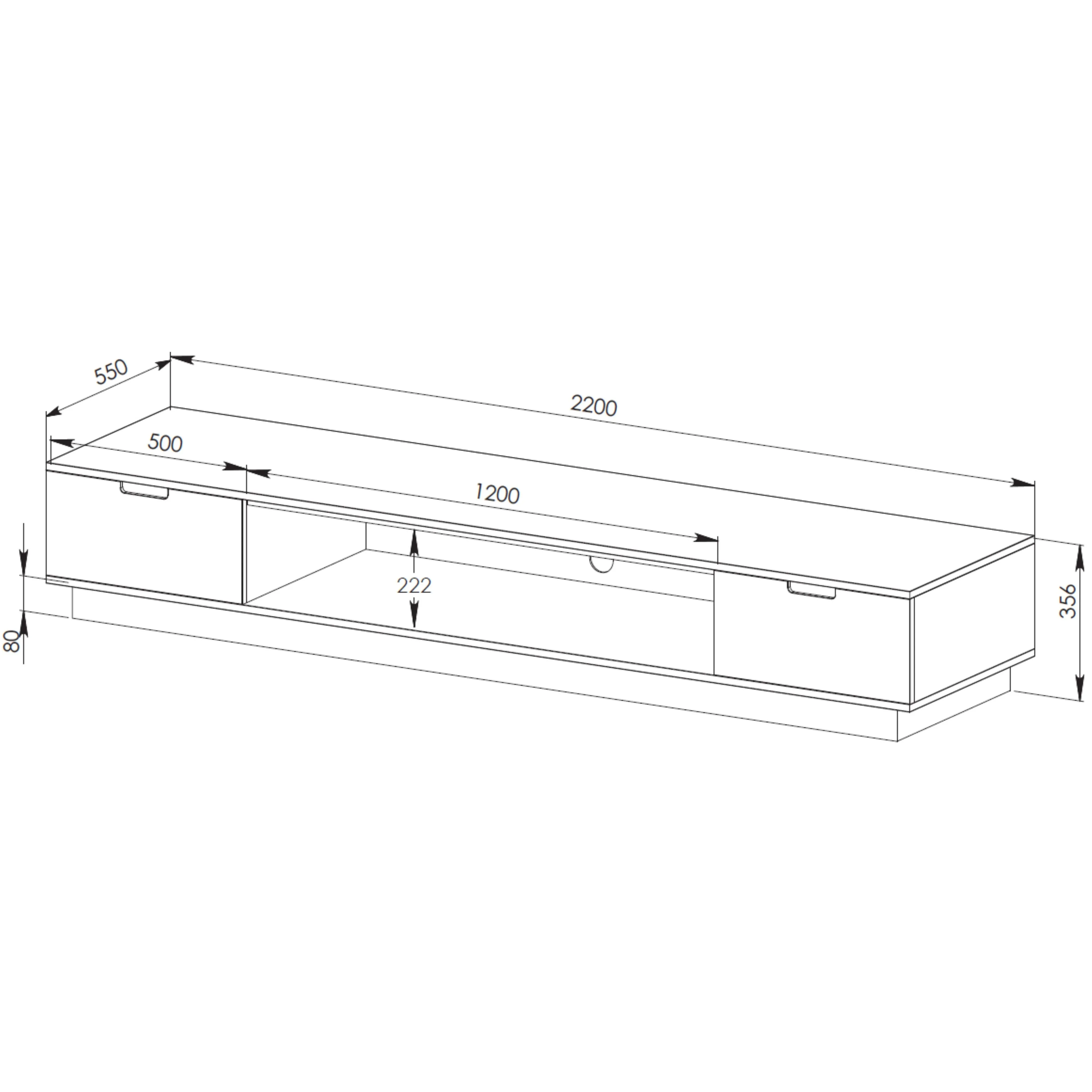 Rio Entertainment Center, TV Cabinet, Entertainment Unit 2200mm Low Line, Dark Oak by Taurs