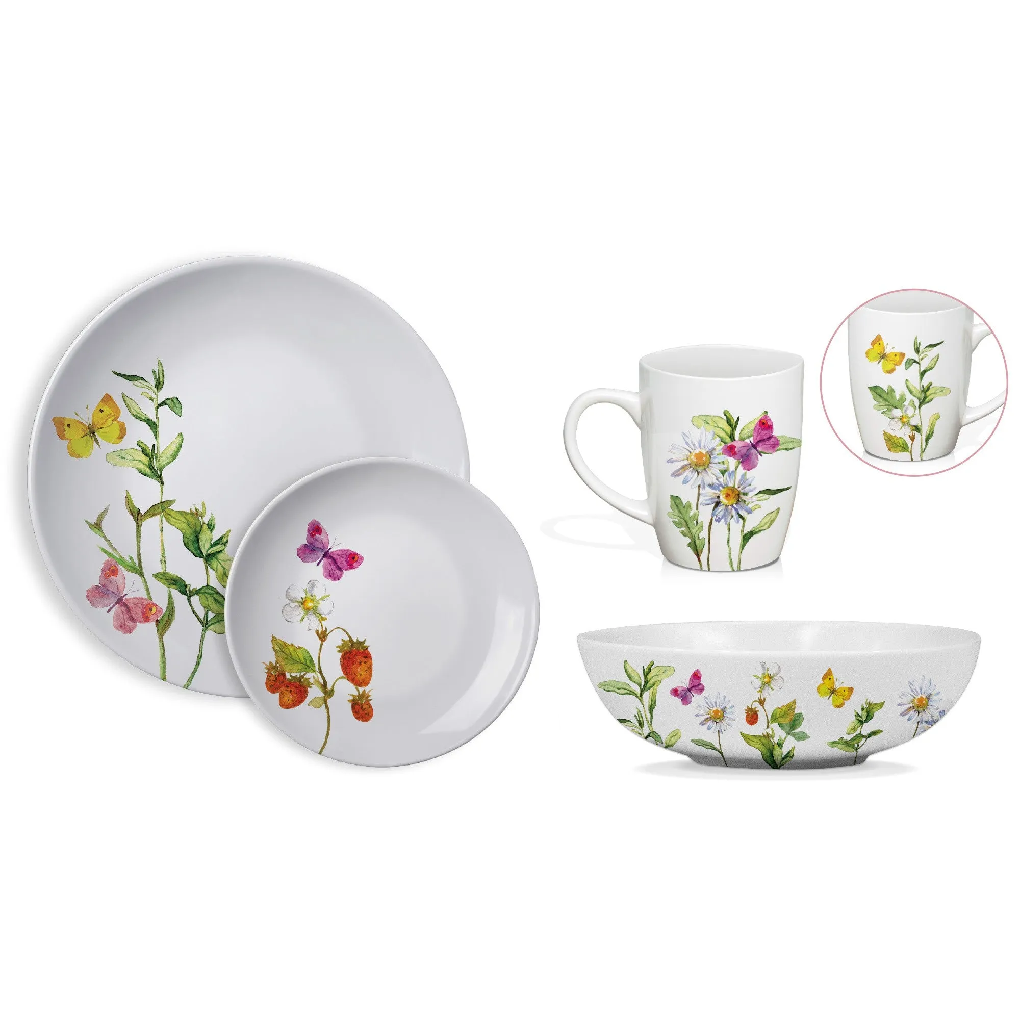 Safdie & Co. Dinnerset 16PC Botanical Butterflies