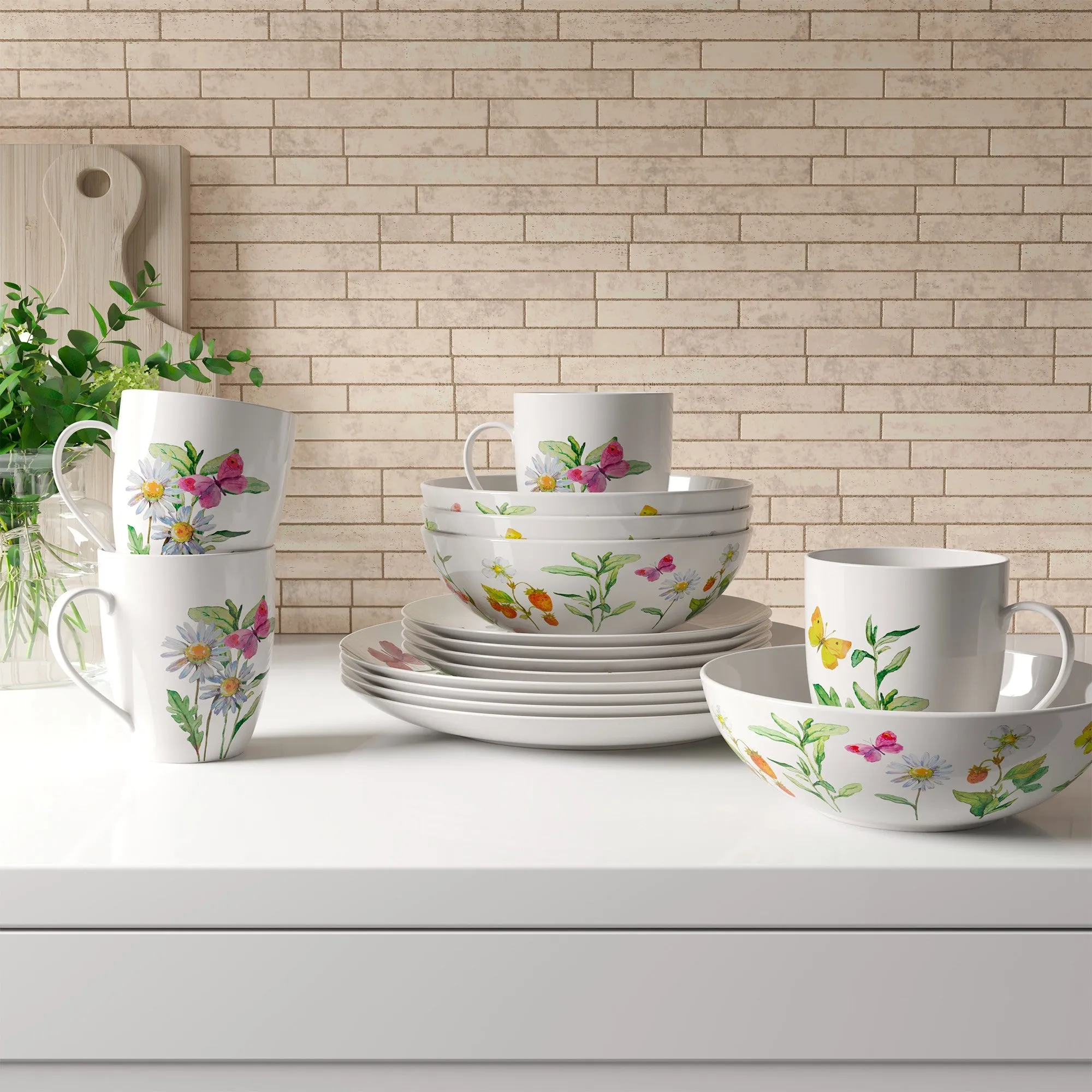 Safdie & Co. Dinnerset 16PC Botanical Butterflies