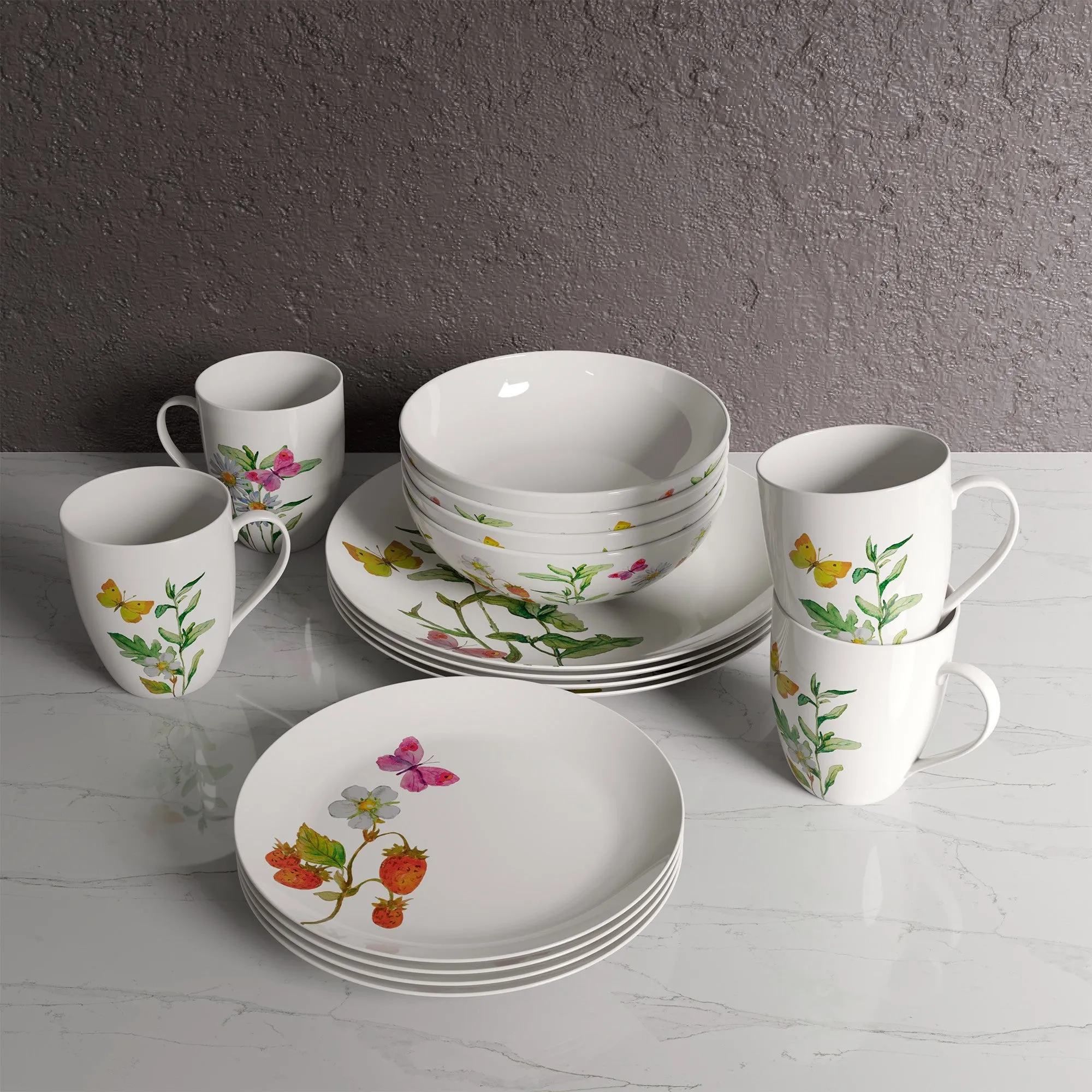 Safdie & Co. Dinnerset 16PC Botanical Butterflies