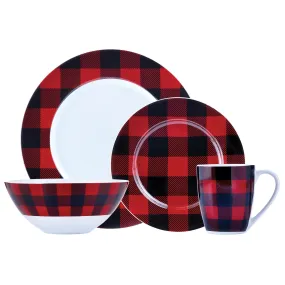 Safdie & Co. Dinnerset 16PC Buffalo Plaid Red/Black
