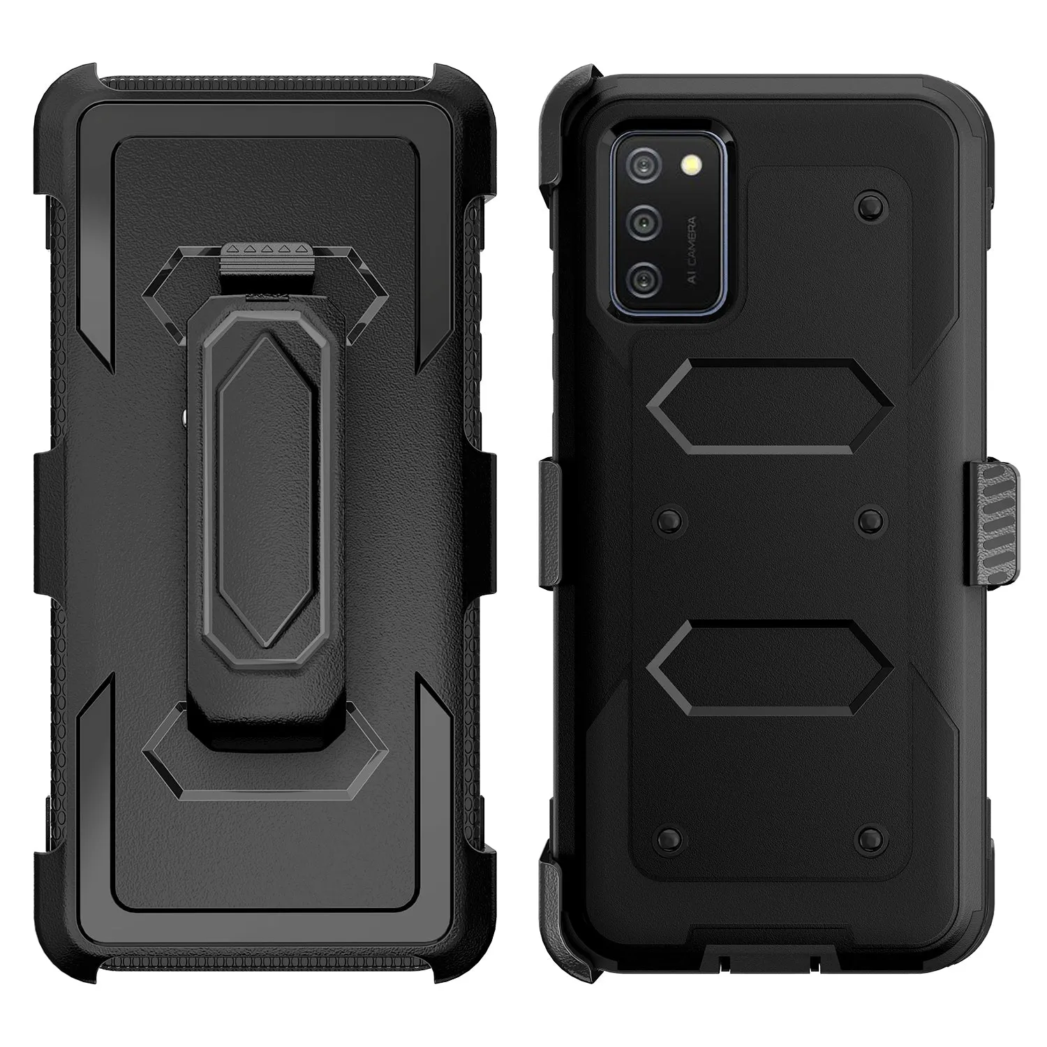 Samsung Galaxy A02s Case, Galaxy A02s Case, Triple Protection 3-1 w/ Built in Screen Protector Heavy Duty Holster Shell Combo Case - Black