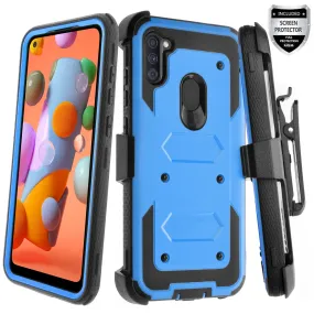 Samsung Galaxy A11 Case, Galaxy A11 Case,  Triple Protection 3-1 w/ Built in Screen Protector Heavy Duty Holster Shell Combo Case - Blue