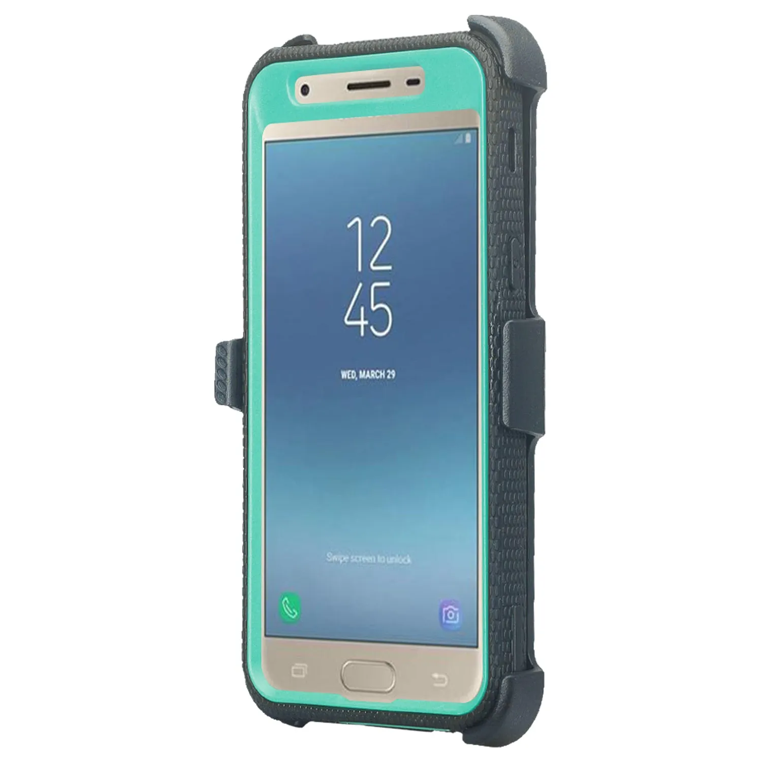 Samsung Galaxy J3 2018/Express Prime 3/Amp Prime 3/J3 Achieve/J3 Star/J3 Top/J3 Achieve/J3 Orbit/J3 V 3rd Gen/J3 Aura/Sol 3 Case, Triple Protection 3-1 w/ Built in Screen Protector Heavy Duty Holster Shell Combo Cover - Teal