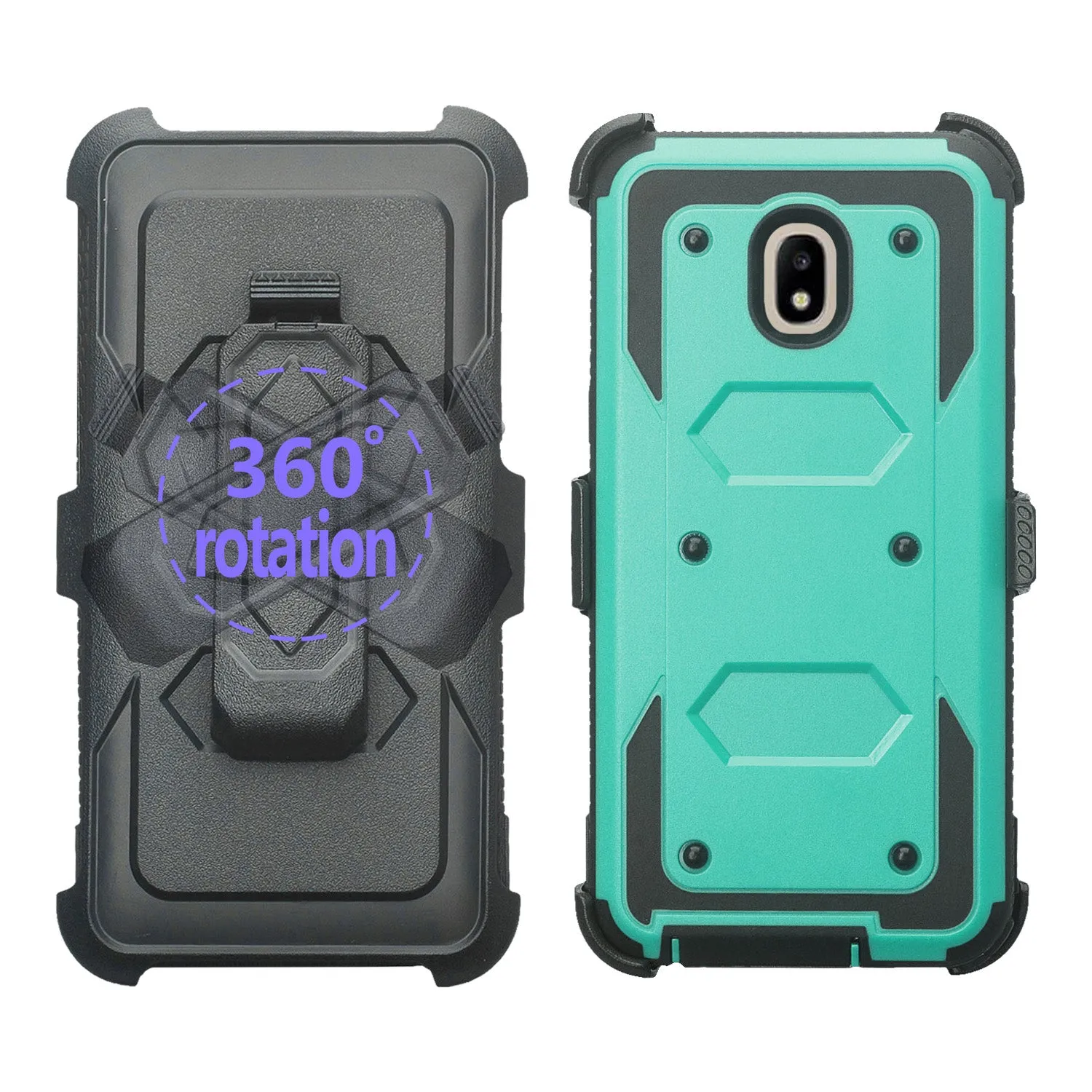 Samsung Galaxy J3 2018/Express Prime 3/Amp Prime 3/J3 Achieve/J3 Star/J3 Top/J3 Achieve/J3 Orbit/J3 V 3rd Gen/J3 Aura/Sol 3 Case, Triple Protection 3-1 w/ Built in Screen Protector Heavy Duty Holster Shell Combo Cover - Teal