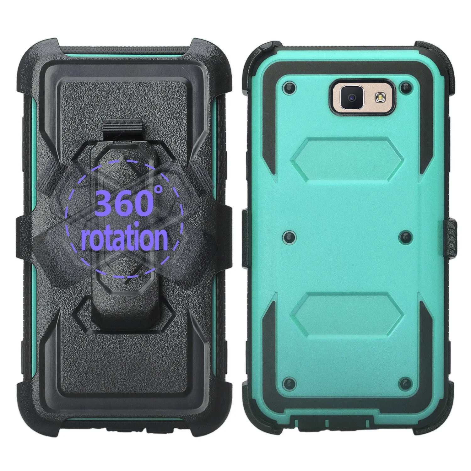 Samsung Galaxy J7 (2017) / J7 Sky Pro / J7 Perx / J7 V / J7 Prime / Galaxy Halo Case, Triple Protection w/ Built in Screen Protector Heavy Duty Holster Shell Combo Clip Cover - Teal