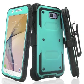 Samsung Galaxy J7 (2017) / J7 Sky Pro / J7 Perx / J7 V / J7 Prime / Galaxy Halo Case, Triple Protection w/ Built in Screen Protector Heavy Duty Holster Shell Combo Clip Cover - Teal