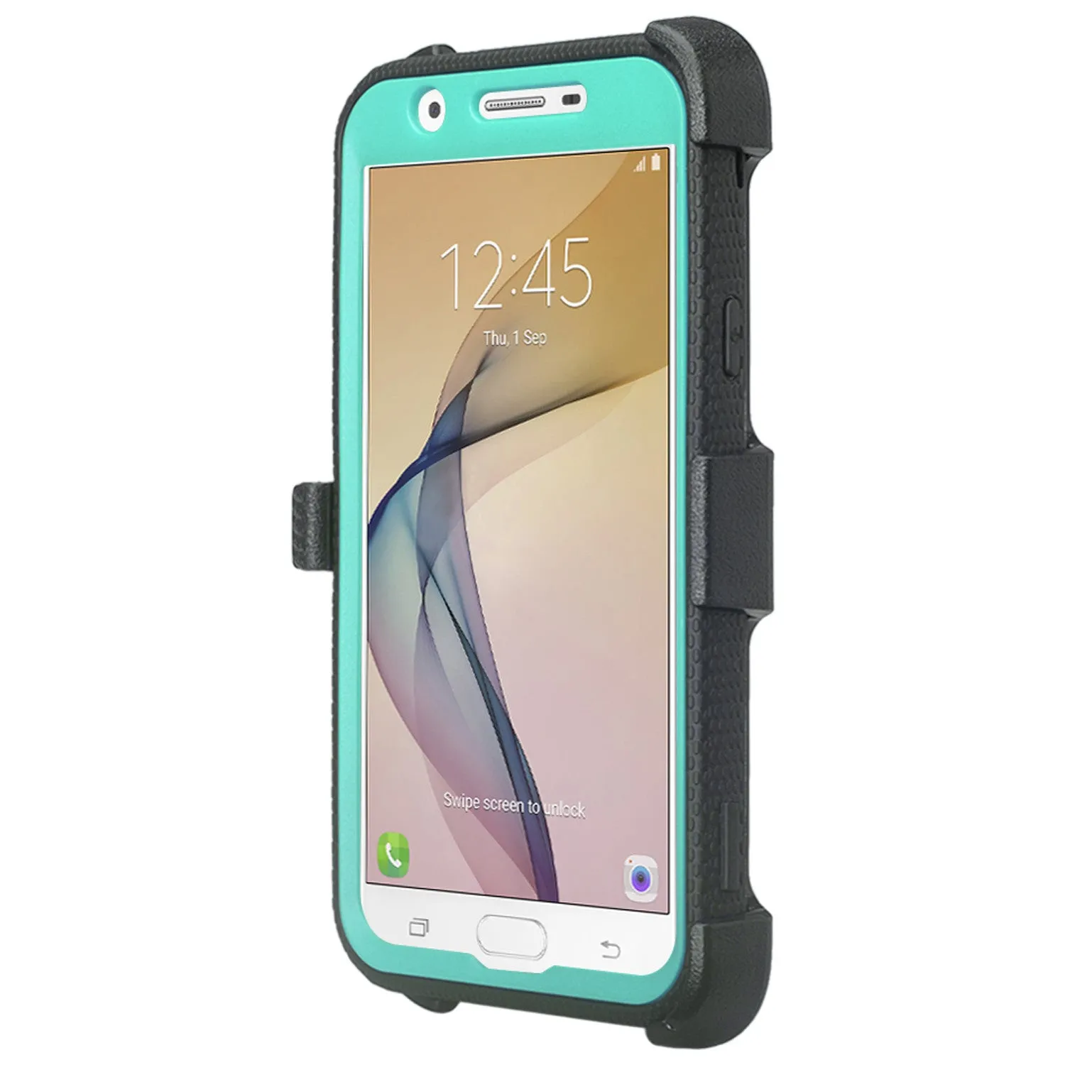Samsung Galaxy J7 (2017) / J7 Sky Pro / J7 Perx / J7 V / J7 Prime / Galaxy Halo Case, Triple Protection w/ Built in Screen Protector Heavy Duty Holster Shell Combo Clip Cover - Teal