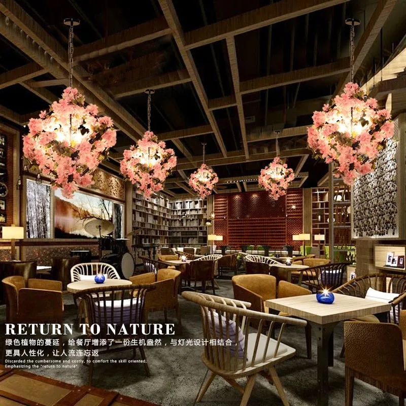 Small fresh plants, flowers, music, restaurant, barbecue, creative industry, wind and clear bar, decorative chandeliers