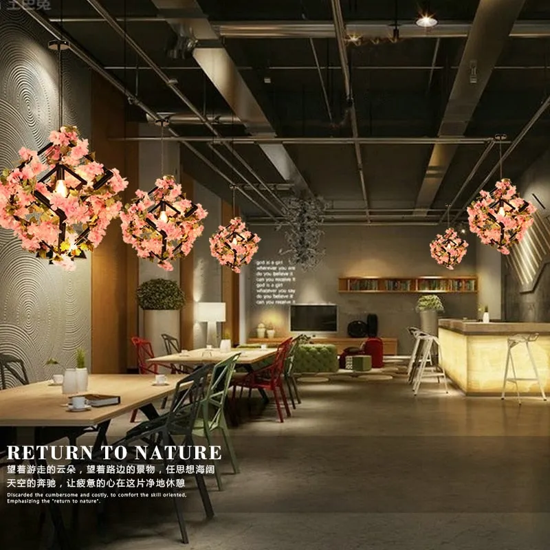 Small fresh plants, flowers, music, restaurant, barbecue, creative industry, wind and clear bar, decorative chandeliers