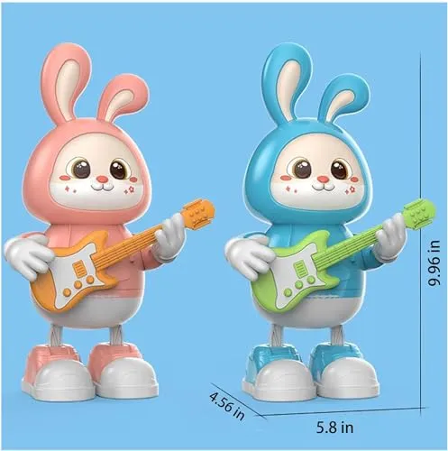 Storio Musical Dancing Rabbit Guitarist Doll Activity Play Center Toy 360 Degree Rotating with Flashing Lights and Bump n Go Action Toys Best Gift for Kids