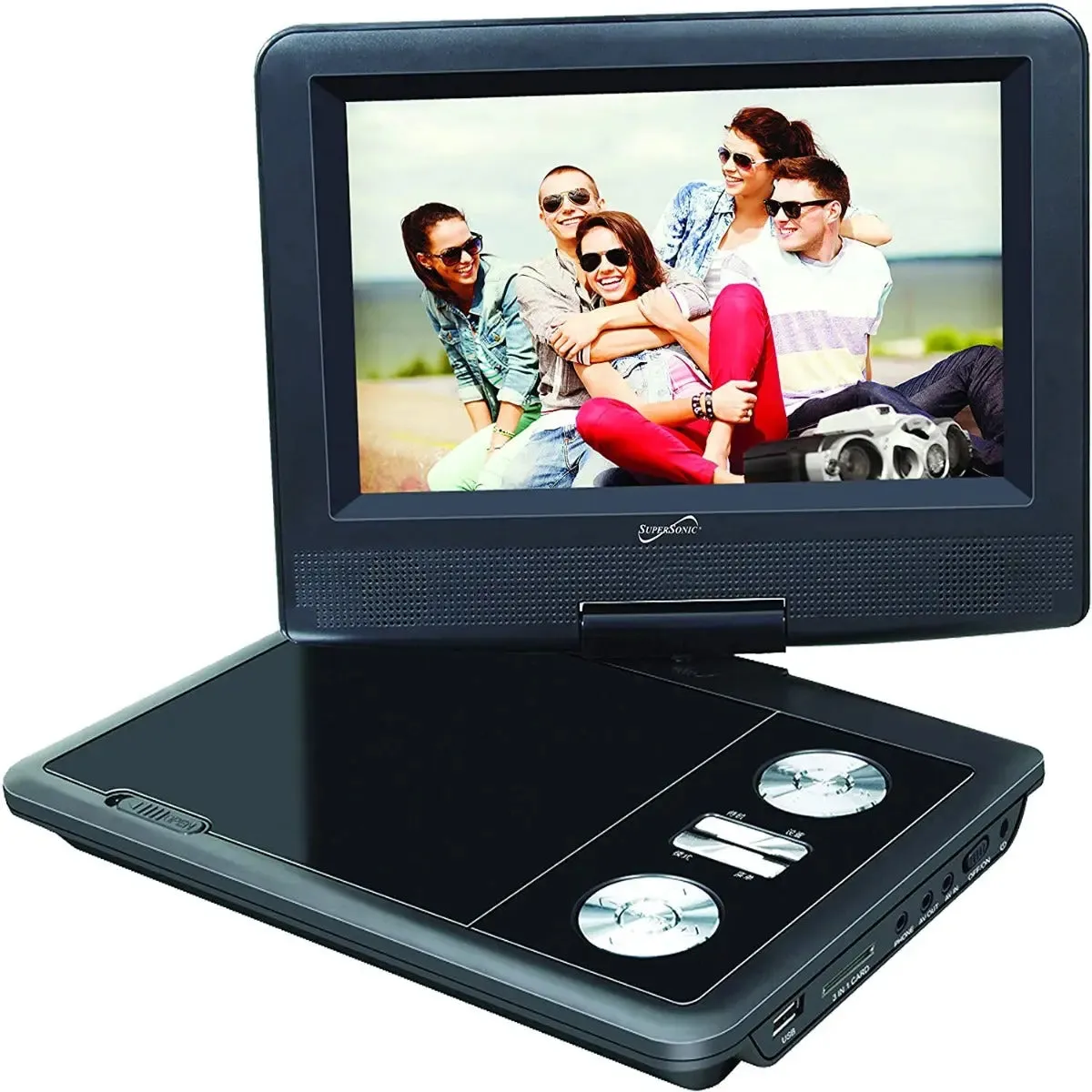 SuperSonic SC-257 7" Portable DVD Player and Digital TV with USB ,SD inputs and Swivel Display
