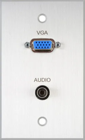 TecNec Board Room 1-Gang Clear Anodized Wall Plate with 15-Pin HD Female Barrel & 3.5mm Stereo Mini Jack