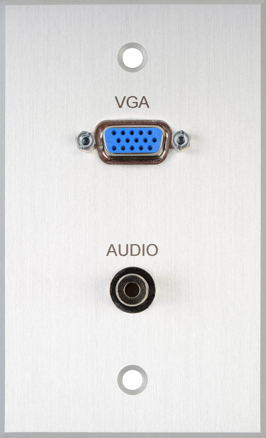 TecNec Board Room 1-Gang Clear Anodized Wall Plate with 15-Pin HD Female Barrel & 3.5mm Stereo Mini Jack