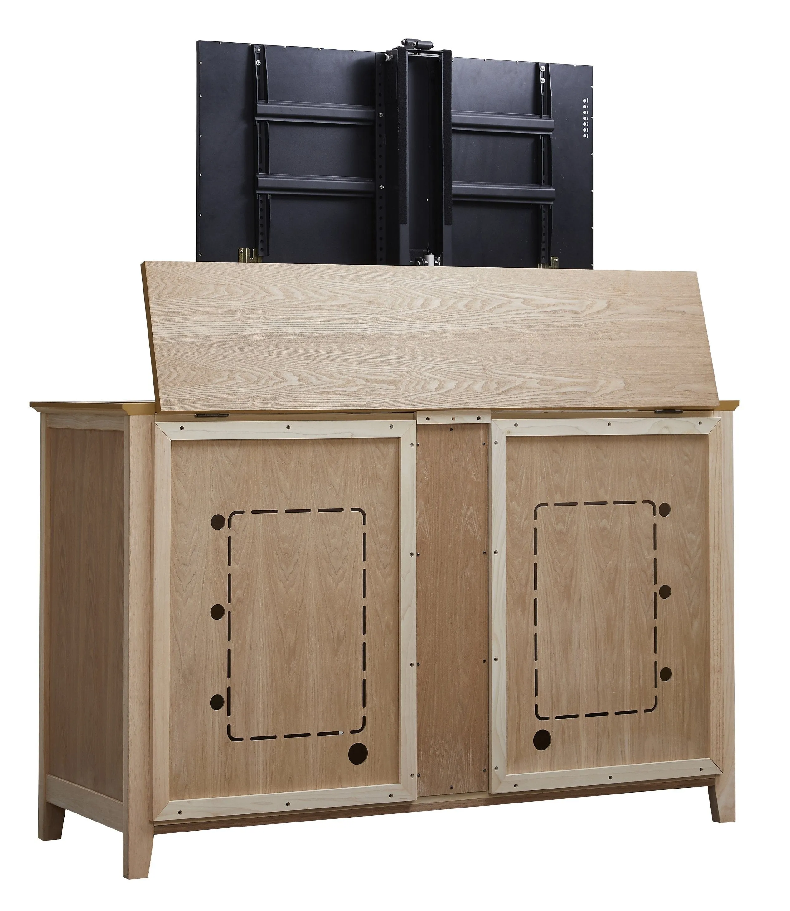The Claymont Unfinished 70163 Smart TV Lift Cabinet for 65 Inch Flat screen TVs