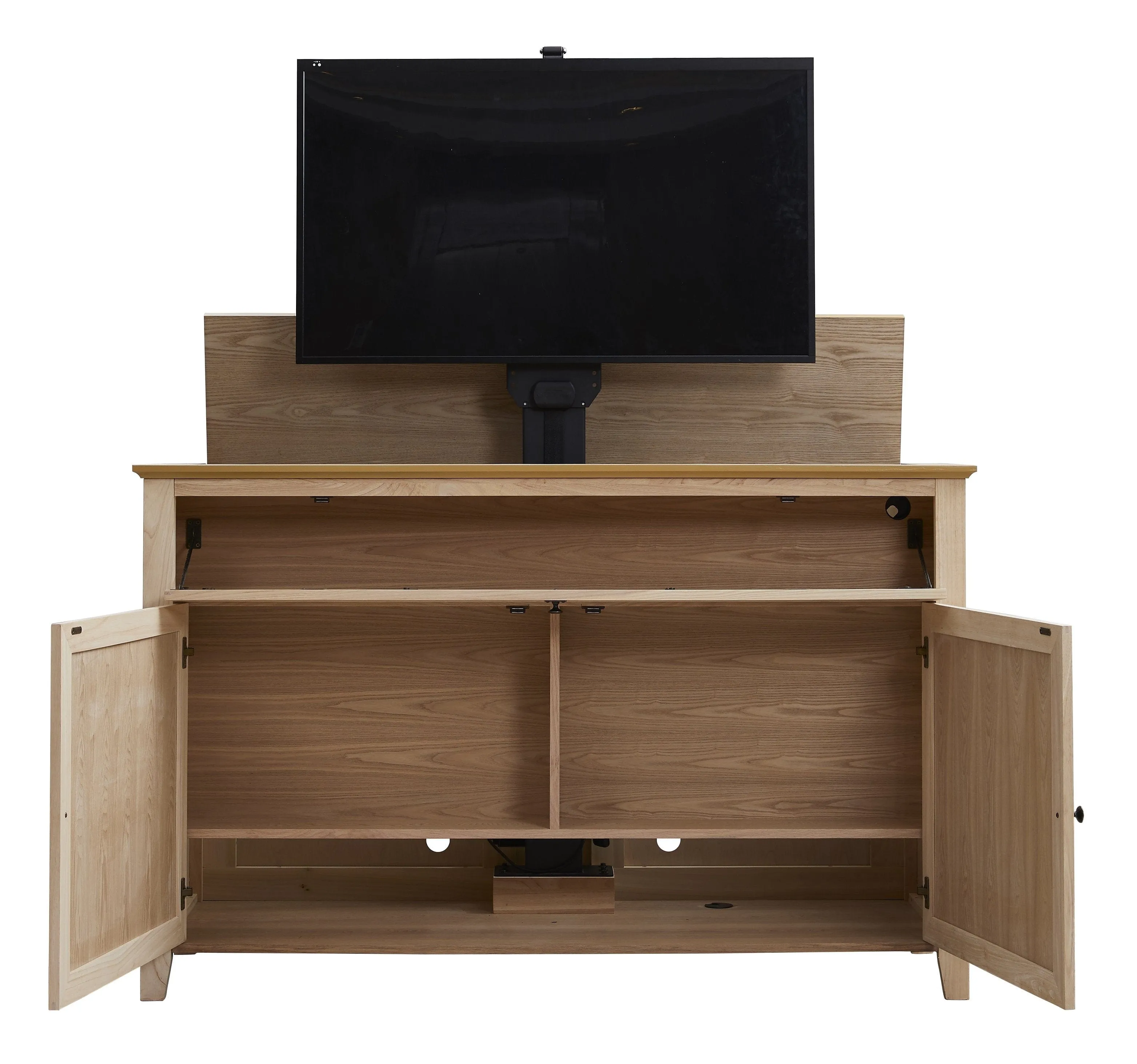 The Claymont Unfinished 70163 Smart TV Lift Cabinet for 65 Inch Flat screen TVs