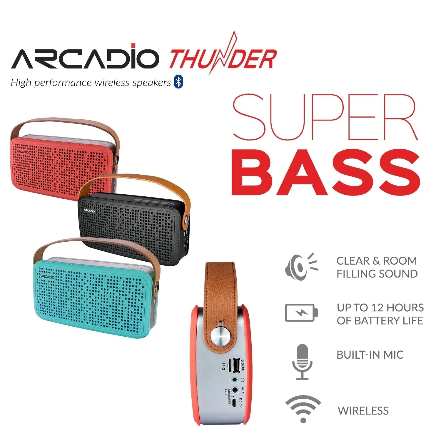 THUNDER - Portable Bluetooth Speaker - Coral Pink