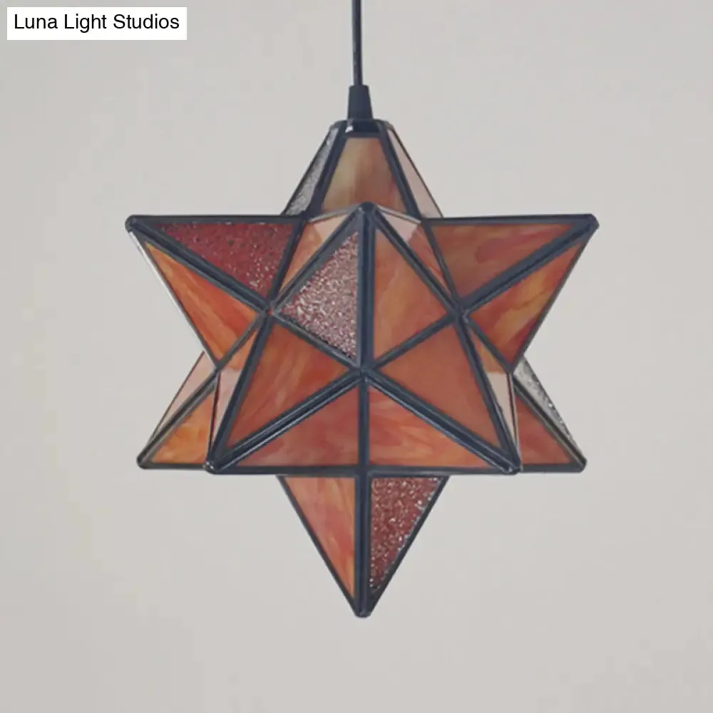 Tiffany Star Shade Pendant Lamp with Stained Glass Suspension Lighting for Bedroom
