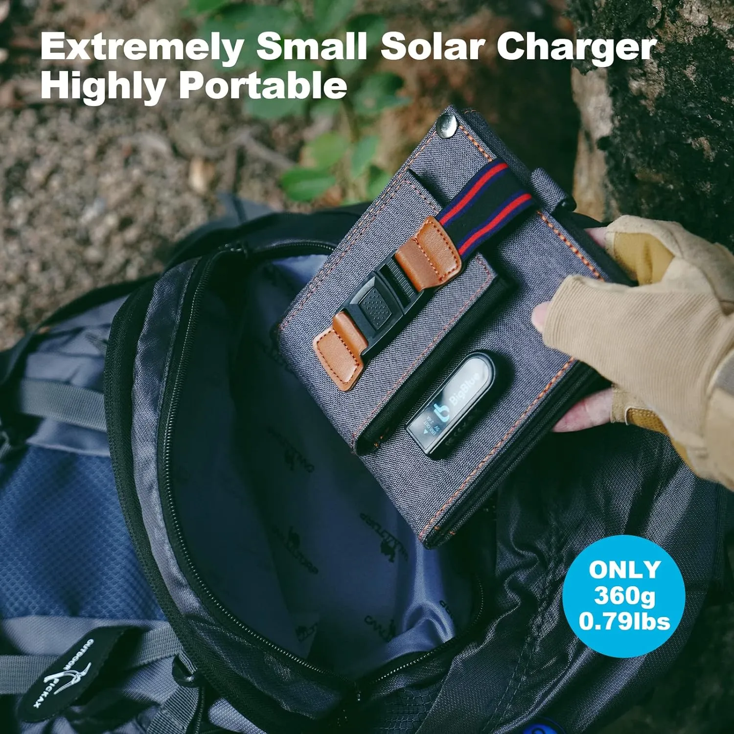 Tiny Solar Charger - BigBlue  -14W - SunPower Solar Panels with USB-A Port (5V/2.4A Max), IPX4 Waterproof, Portable Solar Phone Charger - Compatible with iPhone X/8/7, Tablet, Samsung, LG, etc