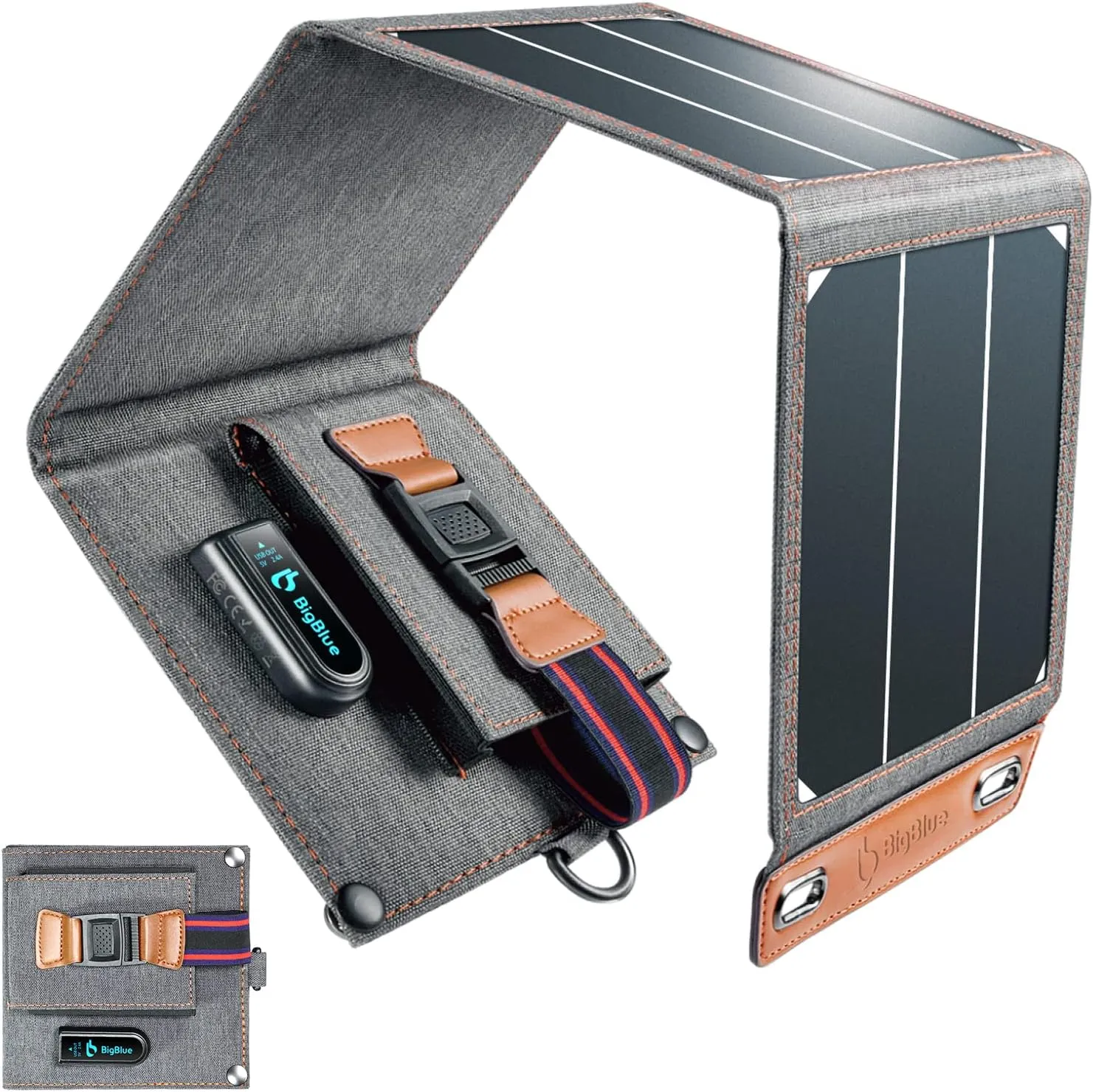 Tiny Solar Charger - BigBlue  -14W - SunPower Solar Panels with USB-A Port (5V/2.4A Max), IPX4 Waterproof, Portable Solar Phone Charger - Compatible with iPhone X/8/7, Tablet, Samsung, LG, etc