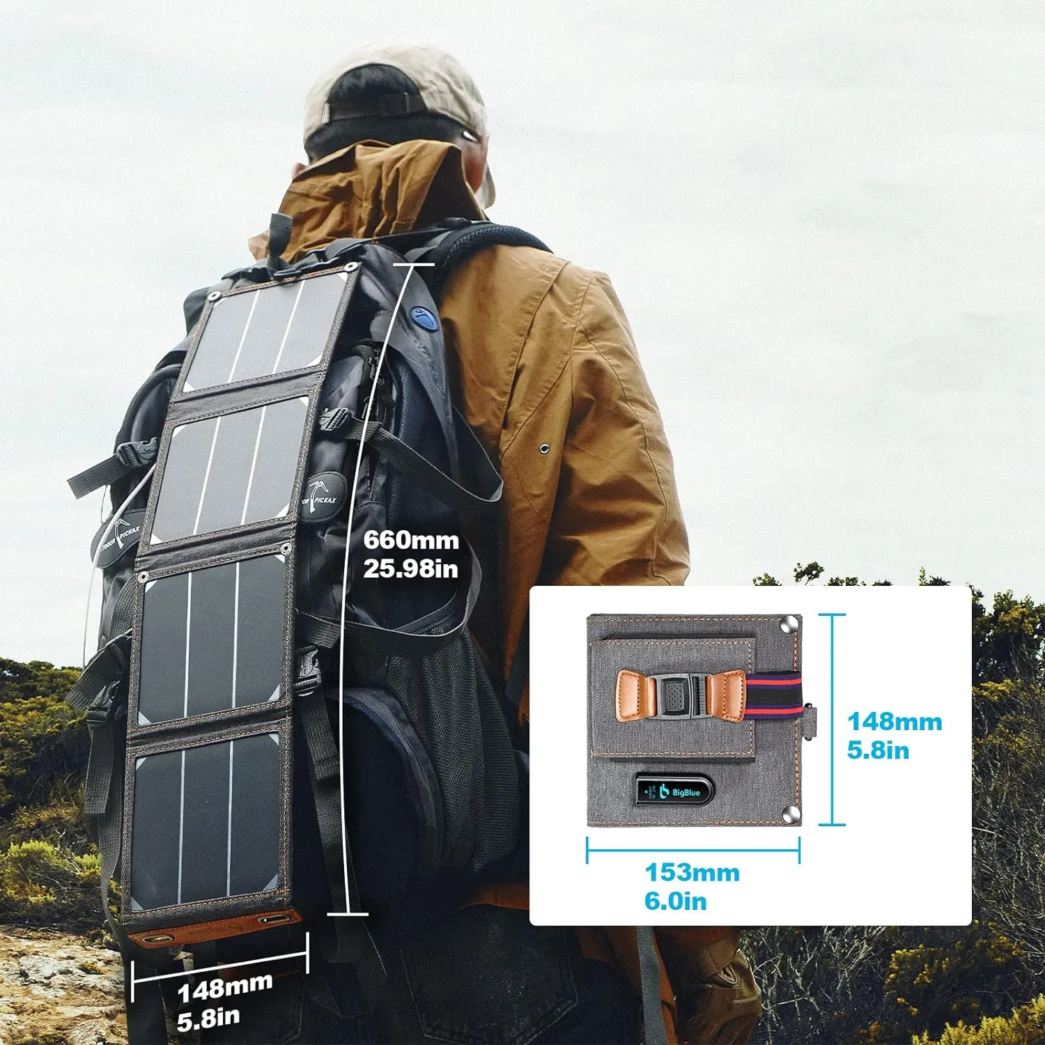 Tiny Solar Charger - BigBlue  -14W - SunPower Solar Panels with USB-A Port (5V/2.4A Max), IPX4 Waterproof, Portable Solar Phone Charger - Compatible with iPhone X/8/7, Tablet, Samsung, LG, etc