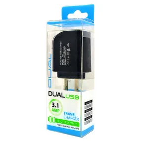 Universal Travel Dual Home/Office Wall USB Adapter Charger 3.1 Amp (Black or White) Universal Travel Dual Home/Office Wall USB Adapter Charger 3.1 Amp (Black or White)