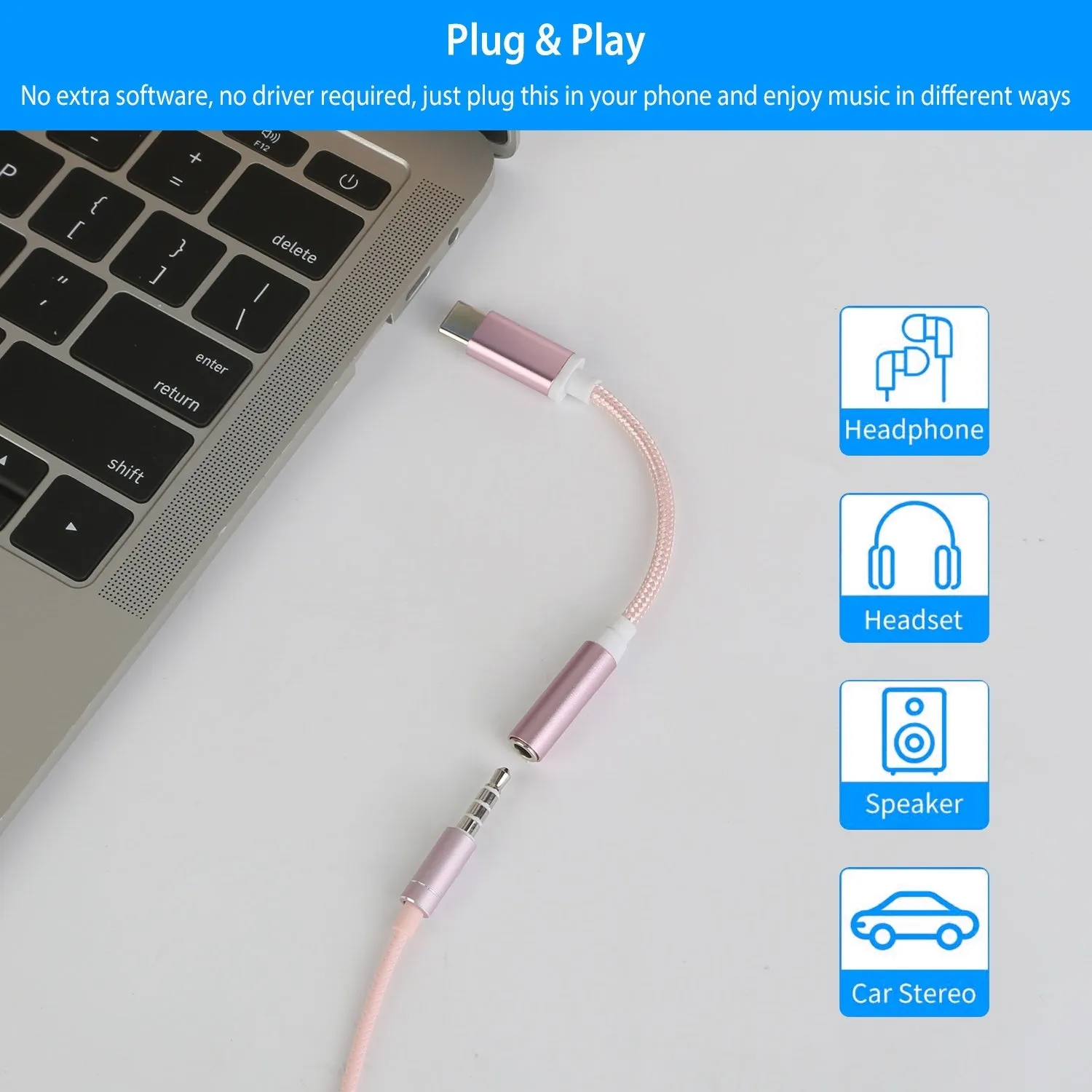 USB-C Type C Adapter Port to 3 .5mm Aux Audio Jack