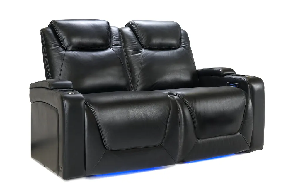 Valencia Oslo Modern XL Home Theater Seating Row of 2 Loveseat, Midnight Black