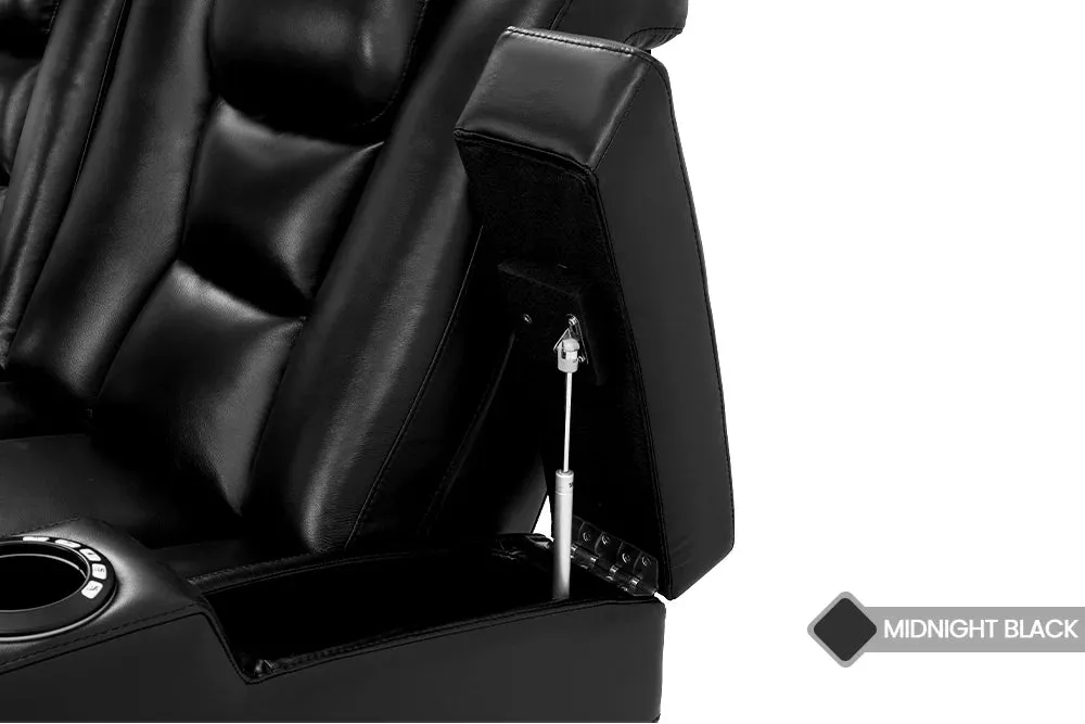 Valencia Venice Leather Home Theater Seating Row of 5 Loveseat Left, Black